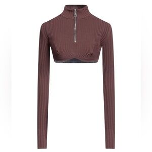 ANDREĀDAMO Ribbed brown long sleeve top